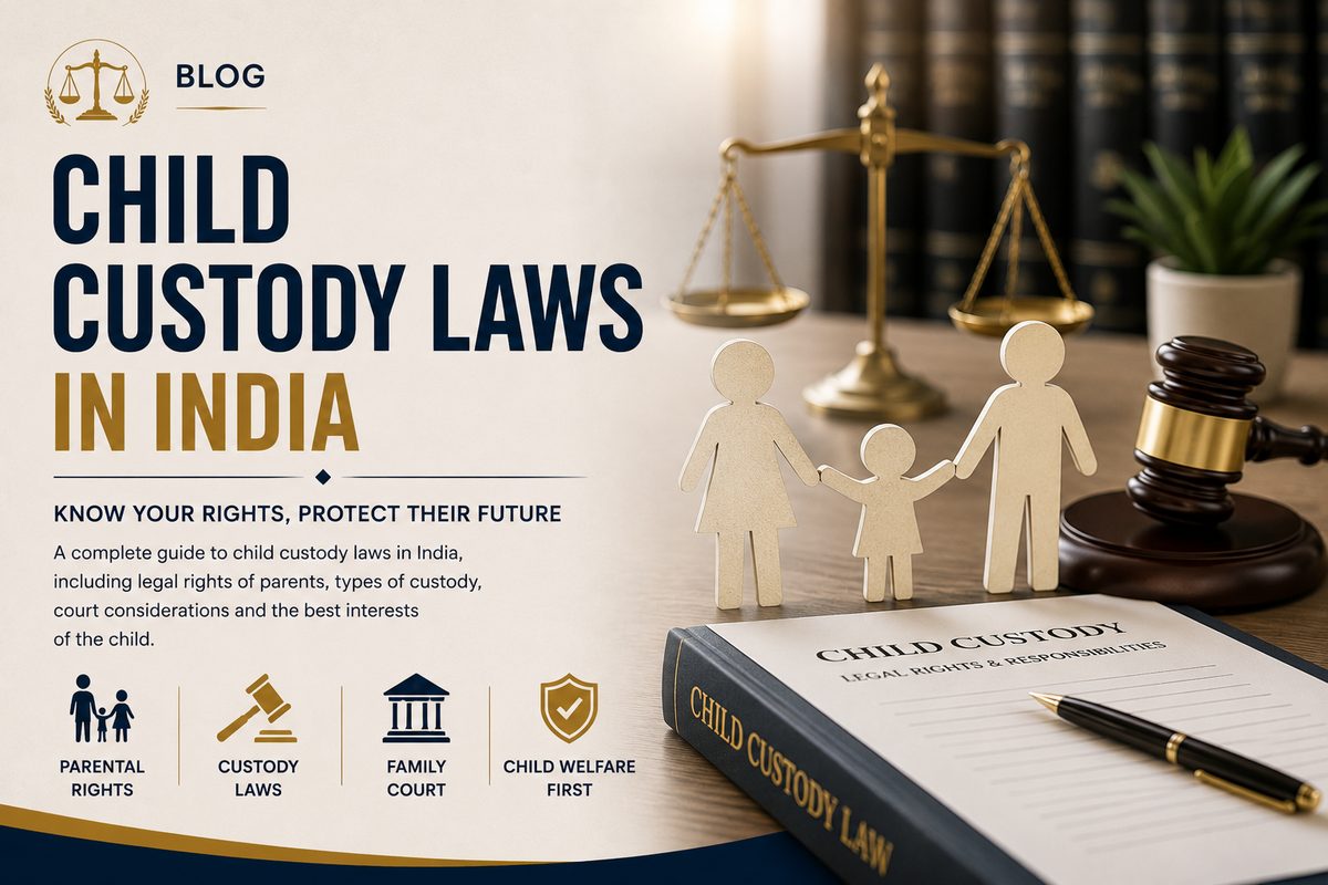 Child custody laws in India guide: paper family figures beside a gavel and child custody law book