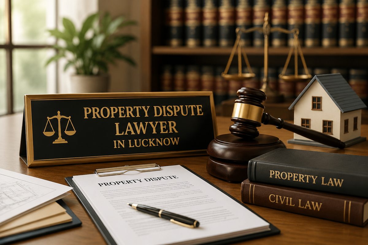 Property dispute file, a model house, a gavel and civil and property law books